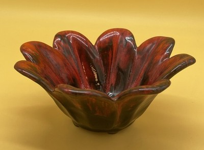 Vintage Evangeline Canada Ceramic Pottery Candy Nut Dish 968 Red Drip Glaze