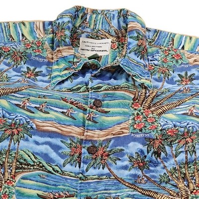 Detrich Varez Reyn Spooner Surfing Hawaiian Shirt Sz L Blue Coconut Button Aloha