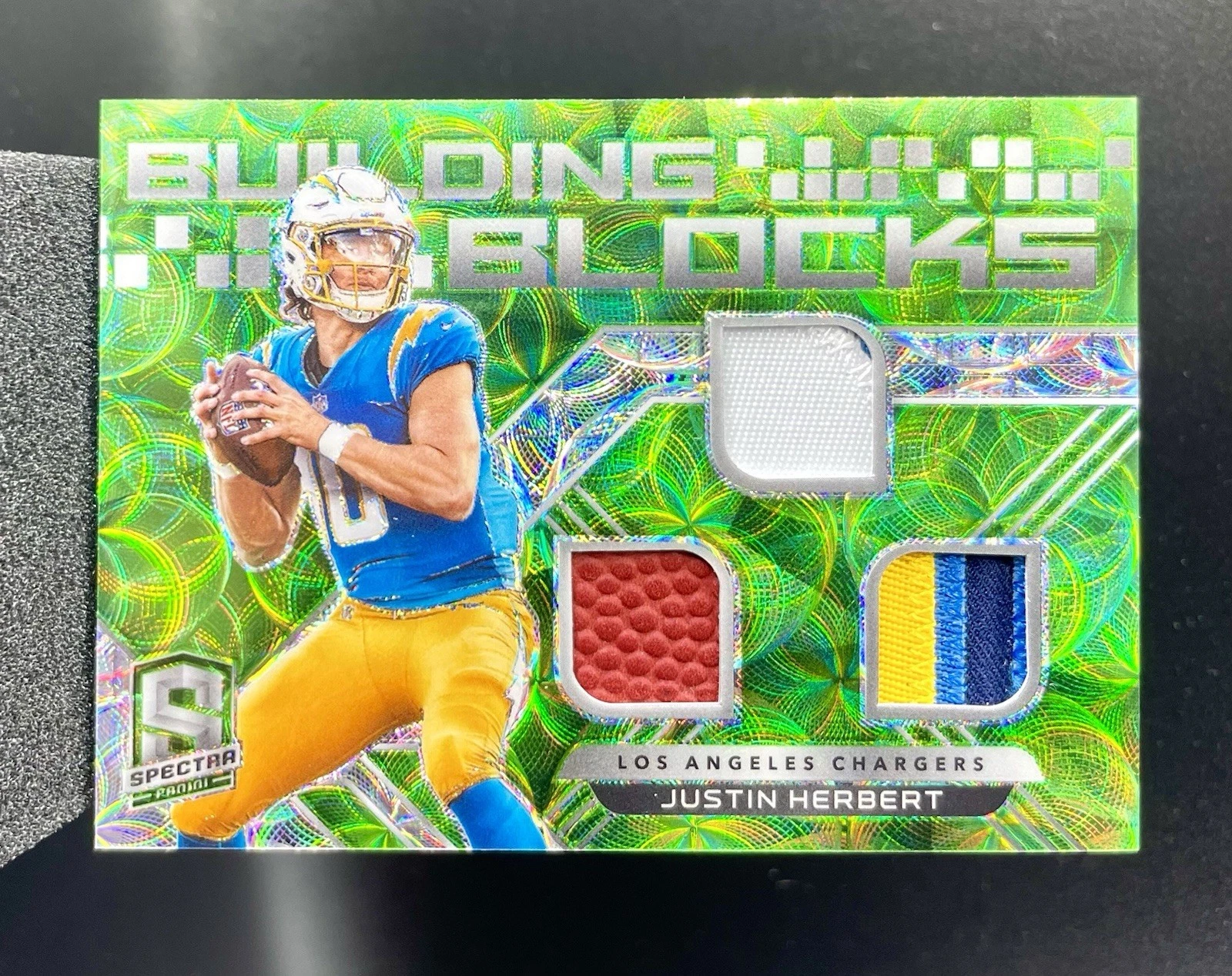 Justin Herbert Panini Spectra Building Blocks Relics #BB3 Neon Green