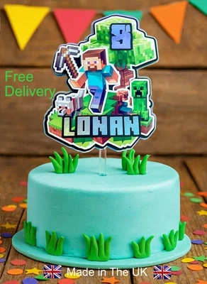 STEF BENNETT ART Minecraft Cake Topper Personalised with Name, Age & Birthday Theme