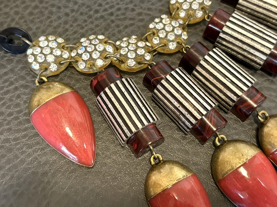 LULU FROST Necklace Deco Rhinestone Enamel Blogger Fave Statement Necklace 18" - Image 4 of 4