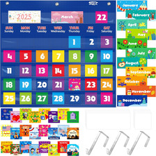 Calendar Pocket Chart, Classroom Monthly Pocket Chart with 76 Cards 68 Illustra