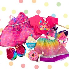 Build a Bear Workshop Birthday Celebration Pink Shimmer Outfit Lot, 7 Pieces