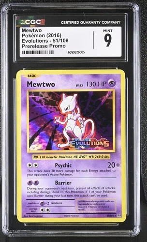CGC 9 Mewtwo 51/108 Evolutions Prerelease STAMPED Promo Pokemon Card