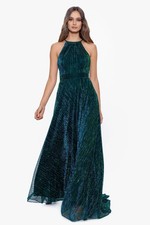  400 Betsy  Adam Metallic Halter Evening Gown Jade Green Crinkle Prom sz 16W