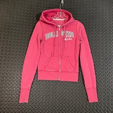 Vintage Y2K Hollister Full Zip Hoodie Sweater Women's Medium Pink Gray Spell Out