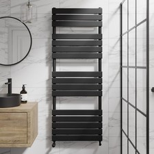 Image of Heated Towel Rail Racks Radiator Bathroom Designer Flat Panel Rad Matt Black