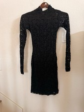 Moda International Black Lace Bodycon Dress Long Sleeve Cut-Out Size XS