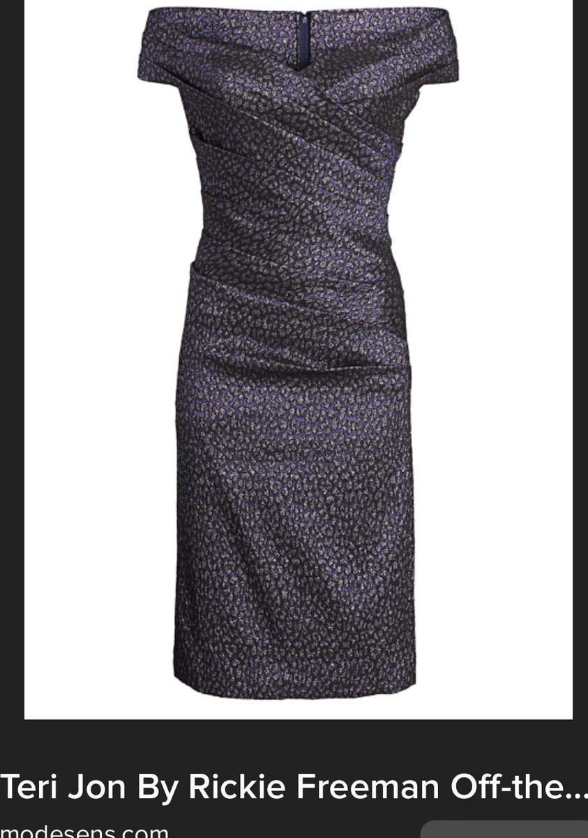 NWT Rickie Freeman for Teri Jon OFF-SHOULDER Shimmer Cocktail Dress PUR/BLK 8 NWT Rickie Freeman for Teri Jon OFF-SHOULDER Shimmer Cocktail Dress PUR/BLK 8
