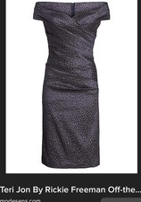 NWT Rickie Freeman for Teri Jon OFF-SHOULDER Shimmer Cocktail Dress PUR/BLK 8