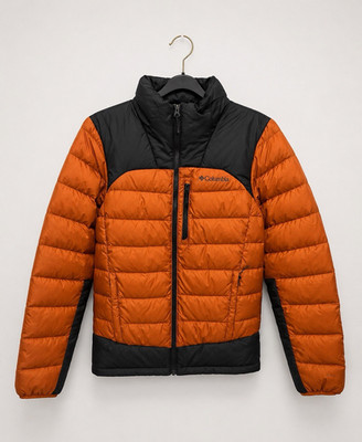 Columbia Omni-Heat Men s Orange/Black Colorblock Down Puffer Jacket Full Zip S