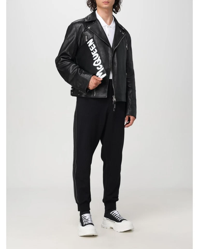 Mcqueen Leather Jacket Motorcycle Style Men Black - Image 2 of 4