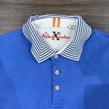 Robert Graham Mens Shirt Blue Logo Polo Classic Fit Cotton Medium  