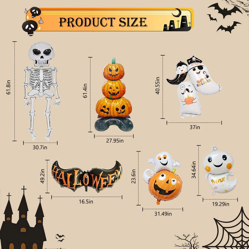 Globos inflables de Halloween fantasma calabaza esqueleto terrorífico fiesta papel aluminio decoración Foto 2 de 4