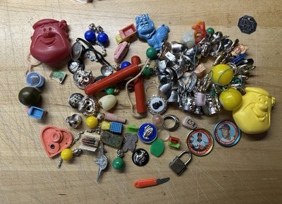 Huge Cracker Jack Prize Lot Rings Charms Flinstones Coin Purse Mini Toys Plastic