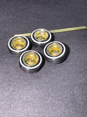 1/64 Lowrider  GOLD  Spoke Wheels W/White Wall Tires & 2 Prong Knock Off  NO CAR