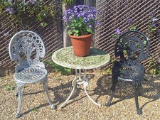 Used Vintage Garden Bistro Set Table & 2 Chairs Metal Aluminium FREE UK P&P