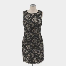 Hugo Buscati Floral Lace Dress Womens Size 6 Black Sleeveless Sheath Office Vtg