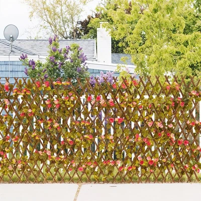 PETS-STOREHUB Expanding Garden Trellis Panels Garden Fence Screening with Artificial Flower UK