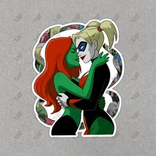 Harley Quinn & Poison Ivy Animated Kiss Art Print DC Comics Style #7812