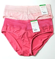 WARNERS Two Pairs 5609J Hipster Panty Size L/7 Solid Cerise & White Dots on Pink