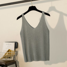 Ladies Knit Tank Top Thin Camisole Solid Strappy Vest Sleeveless Undershirt Club