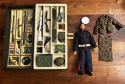 1964 GI Joe Patent Pending Action Marine W/ Footlocker Mail In Dress Uniform