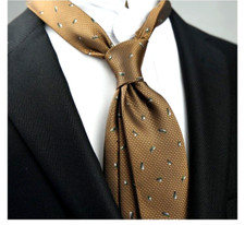 New Classic Polka Dot Brown White JACQUARD WOVEN 100 Silk Men's Necktie Tie