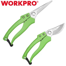 WORKPRO 2PCS Garden Pruning Shear 8" Bypass Pruner & 8.5" Straight Blade Scissor