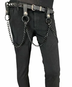 Leather Belt Hanging  Chain For Punk Goth Studded Bondage Belt Clip on Snaps