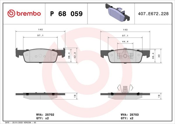 Brembo P 68 059X Bremsbelagsatz, Scheibenbremse FüR Dacia Renault Smart-image