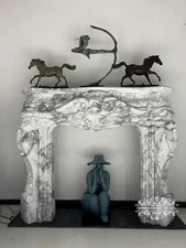 BEAUTIFUL CARVED FRENCH STYLE ITALIAN MARBLE FIREPLACE MANTEL - JX24