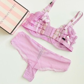 34D SMALL Victoria&rsquo;s Secret lilac harness strappy bra set cheeky panty 