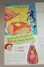 1955 print ad - Sleepy Hollow maple pancake syrup family art artwork ADVERTISING