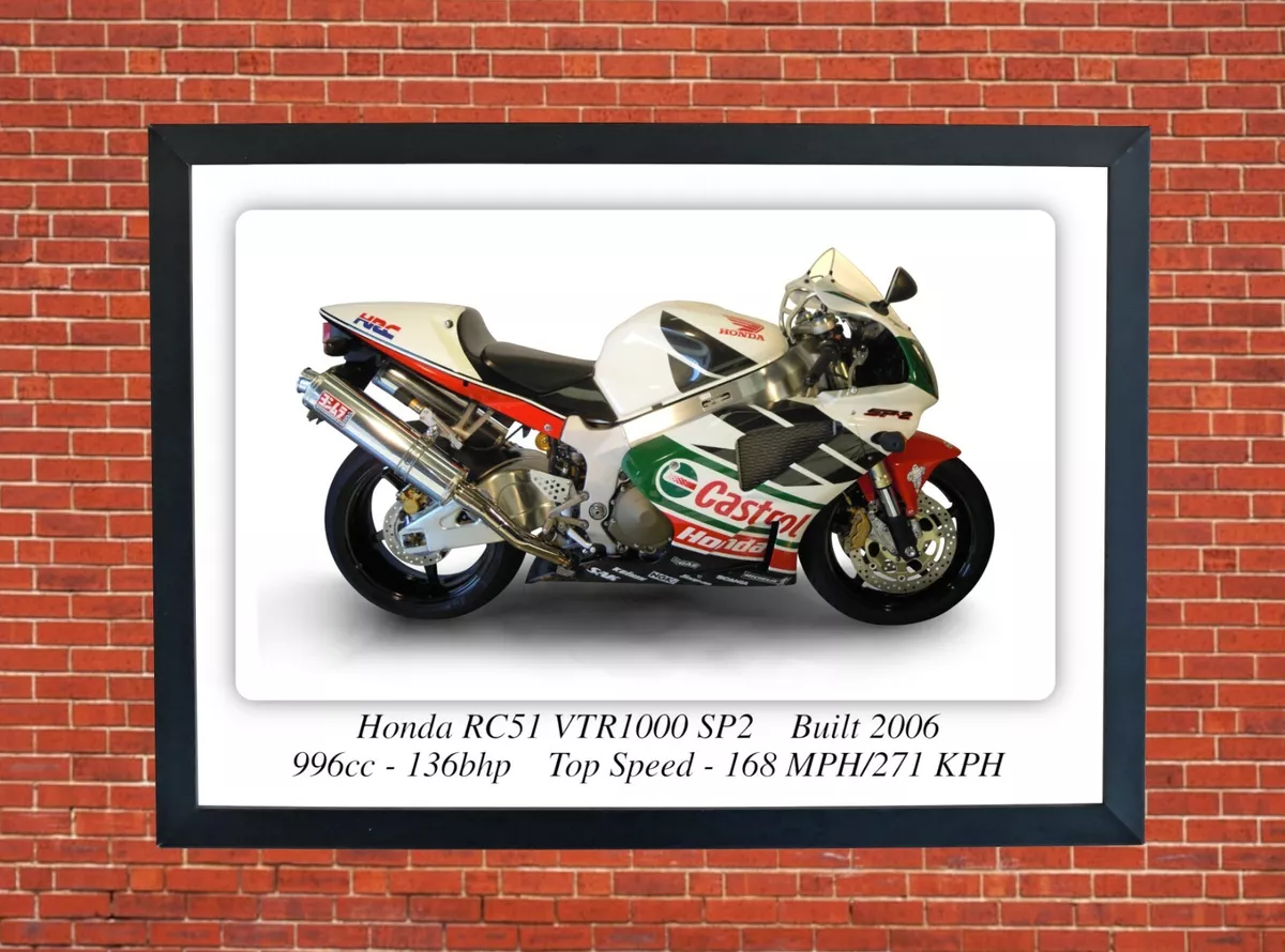 Honda RC51 VTR1000 SP2 Castrol Motorcycle A3 Size on