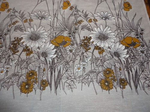 Vtg Fabric Curtain Seeded Voile Brown Floral Panel Print 2 1/2 yards 58" wide - Picture 2 of 8