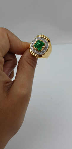 Royal Gold Men Ring 22K Solid Gold Ring CZ Emerald Men Heavy Look Real Gold Ring - Video 1 of 1