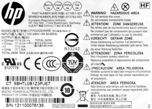 NETZTEILE HP 613762-001 611481-001 CFH0240EWWB 240W - Bild 3 von 3