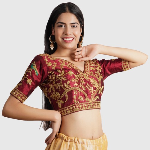 Indian Ethnic Women Embroidered Silk Blend Blouse For Saree Lehenga Party Wear - Picture 17 of 23