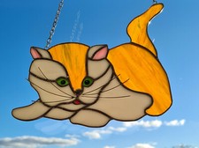 Kot, obraz na okno Tiffany, szerokość 20cm 17cm wysokości, ręcznie robiony