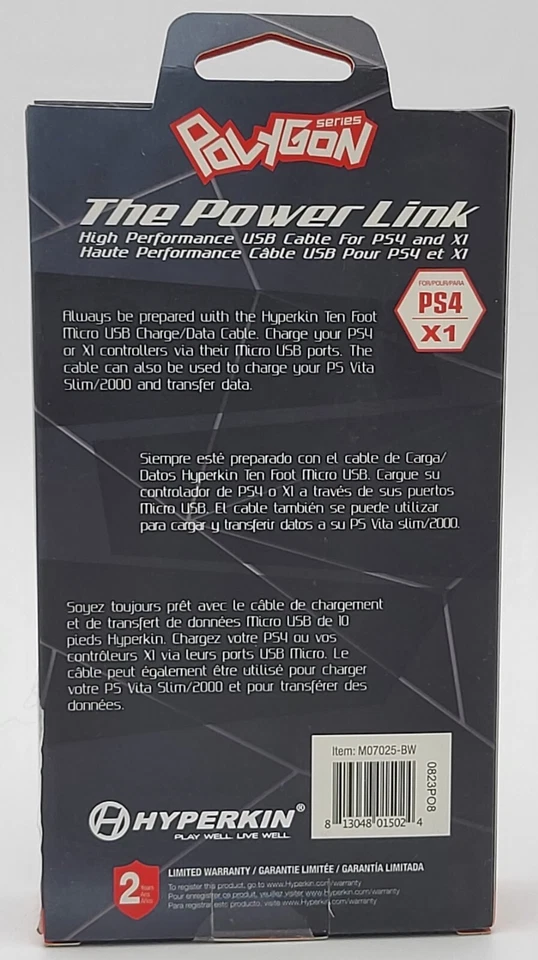 Hyperkin Polygon Power Link High Performance USB Cable for PS4 and Xbox One Blue - Image 2 of 2