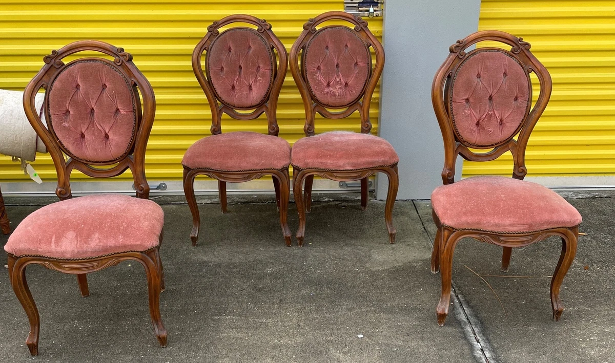 Set of Four Antique Pink Upholstered Wood Chairs