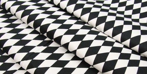 BAUMWOLLSATIN Stoff Kleiderstoff Harlekin Clown RAUTEN SCHWARZ/WEIß EUR 12,98/m - Bild 3 von 3