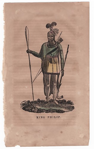 Hand-colored 1841 Book Plate Illustration of Wampanoag Leader King Philip