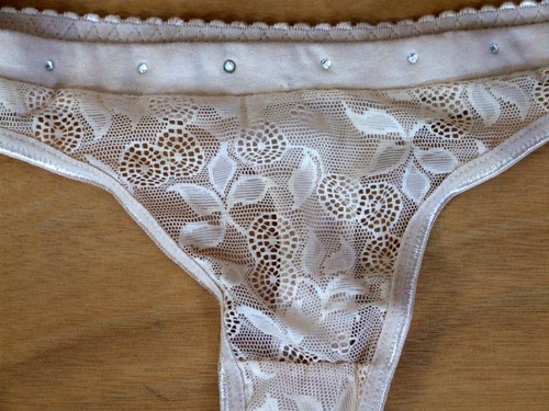 Two pairs size 8-10 thong knickers panties briefs bling studs Natural - Picture 3 of 6