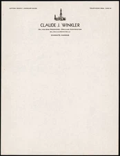 Vintage letterhead CLAUDE J WINKLER Oil Gas Producer oil derrick Chanute Kansas