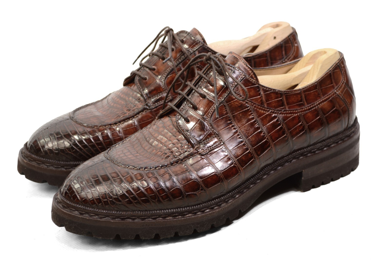 SAOLA 6000$ Santoni COCCODRILLO punta divisa scarpe Oxford da uomo UK 8F US9 marroni