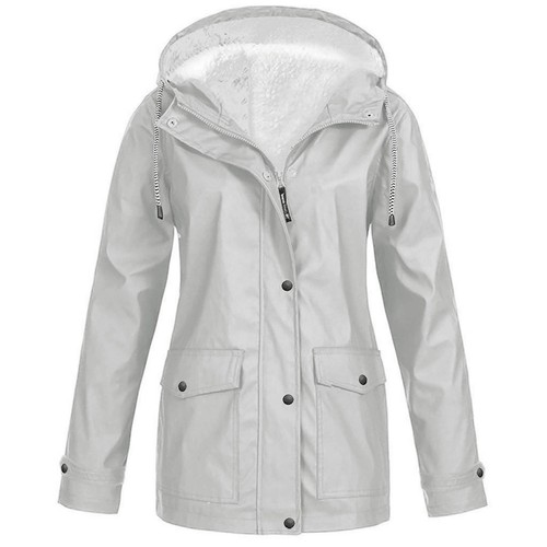 Women Solid Plush Fleece Plus Size Hooded Raincoat Windproof Jacket Coat Outdoor - Picture 12 of 40