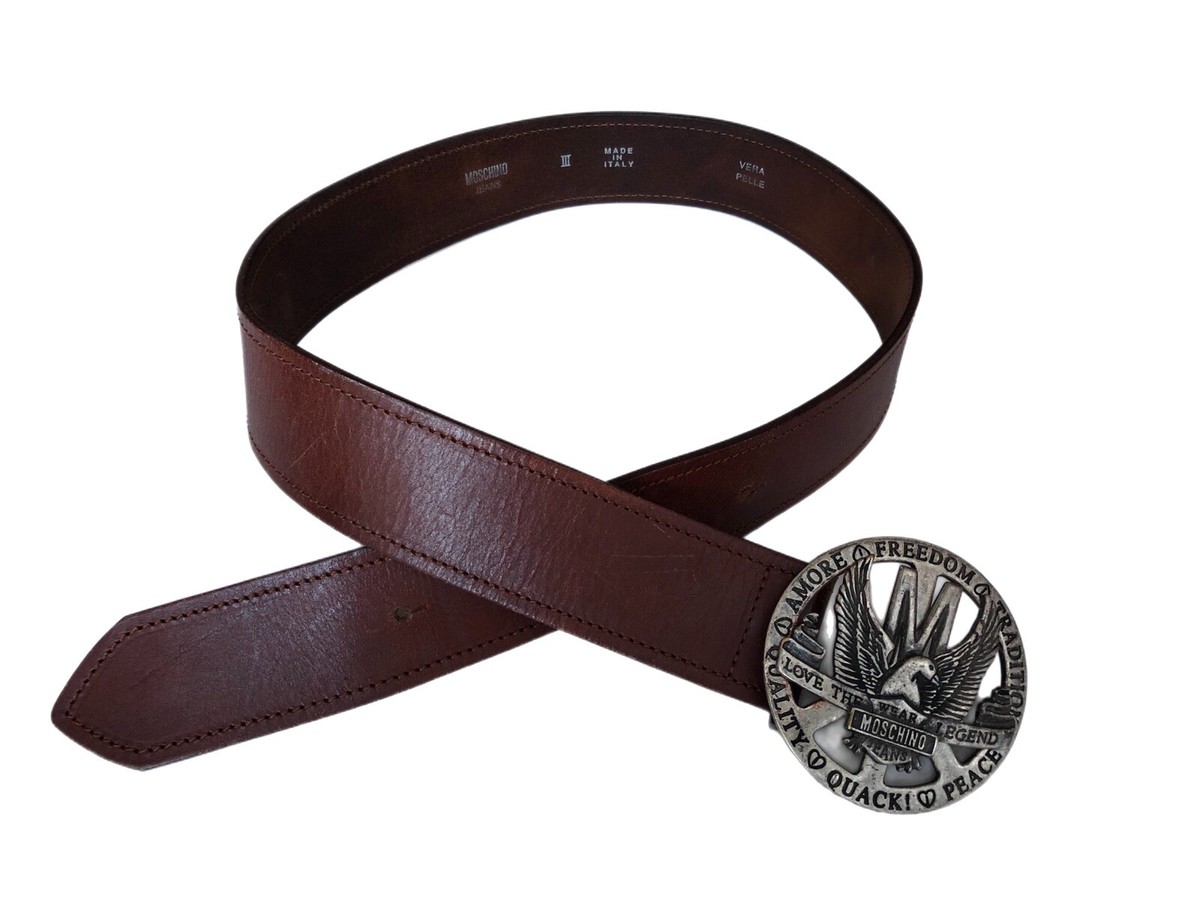Moschino Jeans Leather Belt Womens 80 Brown New Bow Buckle Made in Italy MOSCHINO Jeans Italy Brown Leather Round Buckle Belt Size 3  main image 4