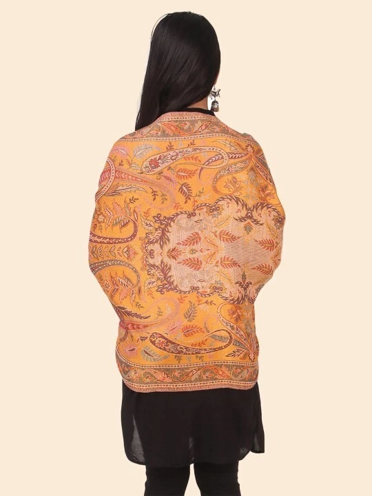 Sciarpa scialle sciarpa lana coperta indiana design tessuto rosa senape e ros... - Immagine 3 di 4